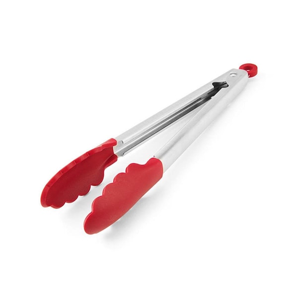 Shefu Products 1.38 x 10.83 in. Silver & Red Silicone & Stainless Steel Tip Tongs SH2087682 - main